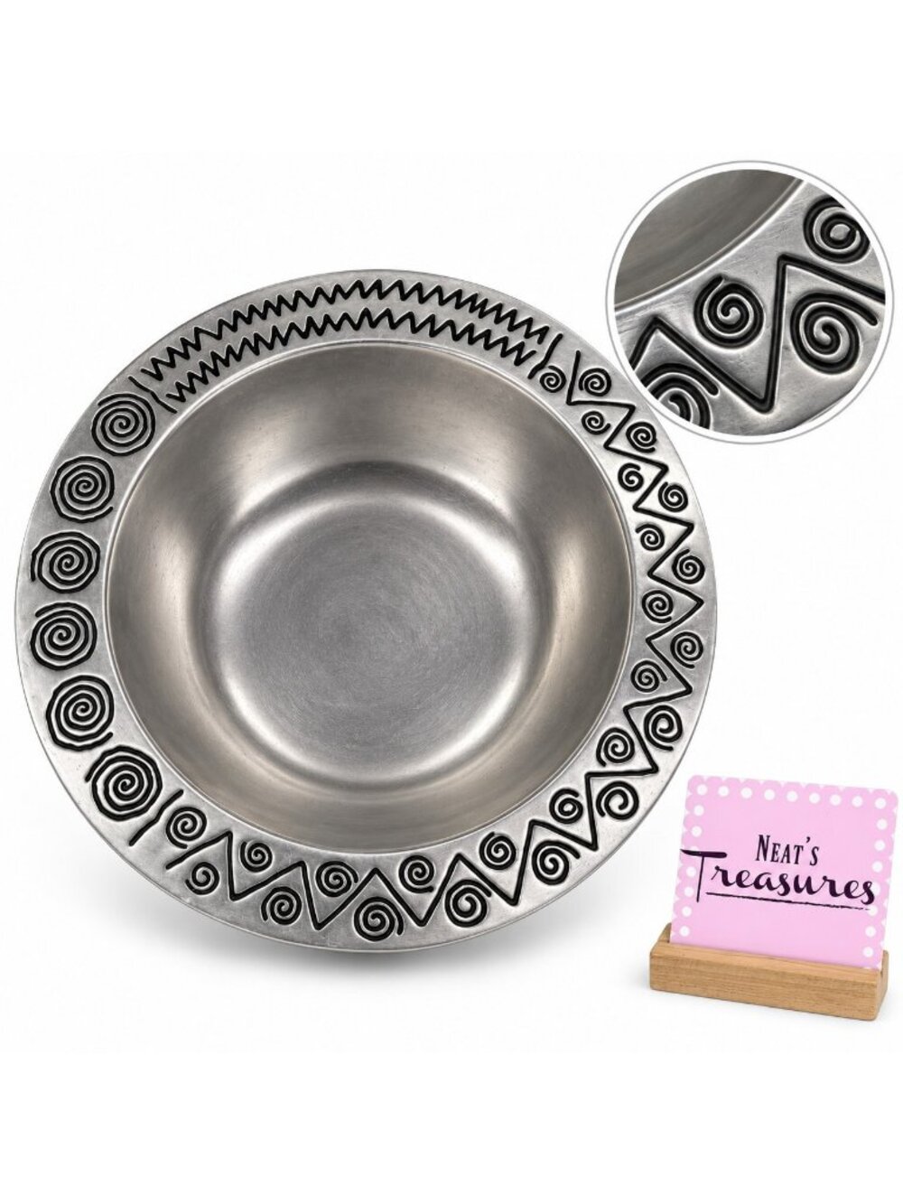 Wilton Armetale REGGAE Pewter Abstract Tribal Design Large Silver Serving Bowl